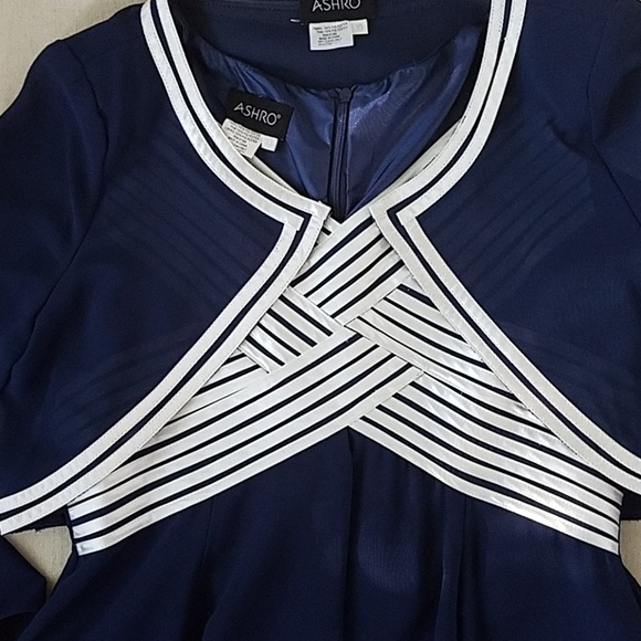 Blue Chiffon Gala dress with White trim - Picture 3 of 7